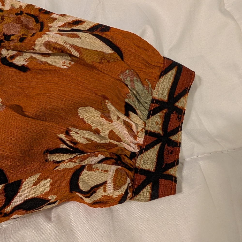 Free People Good Vibrations Printed Blouse (S, Light Combo (Orange)) - Picture 4 of 7